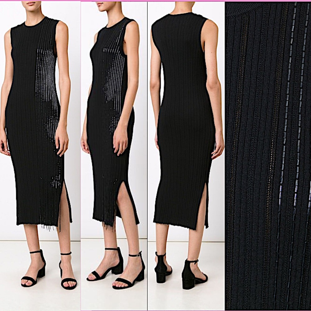 GREY JASON WU Beaded Knit Midi Dress in Black